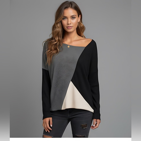 Color Block Asymmetrical Neck Tee - Picture 3 of 6